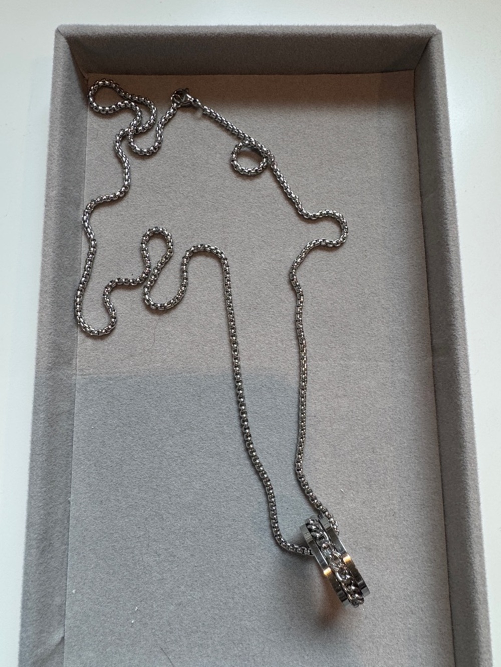 Silver-Tone Chain Necklace with Interlocking Ring Detail